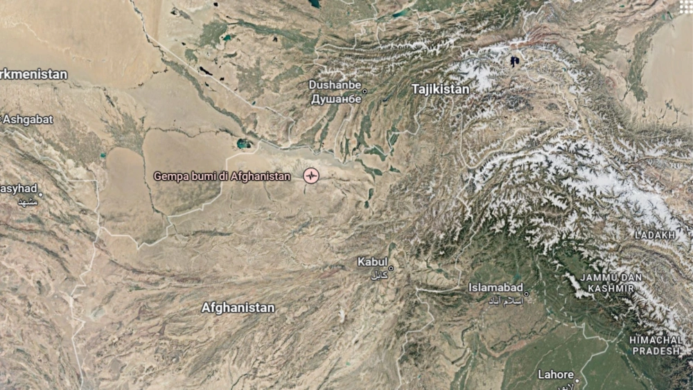 Peta gempa bumi di Afghanistan Utara. [google maps]